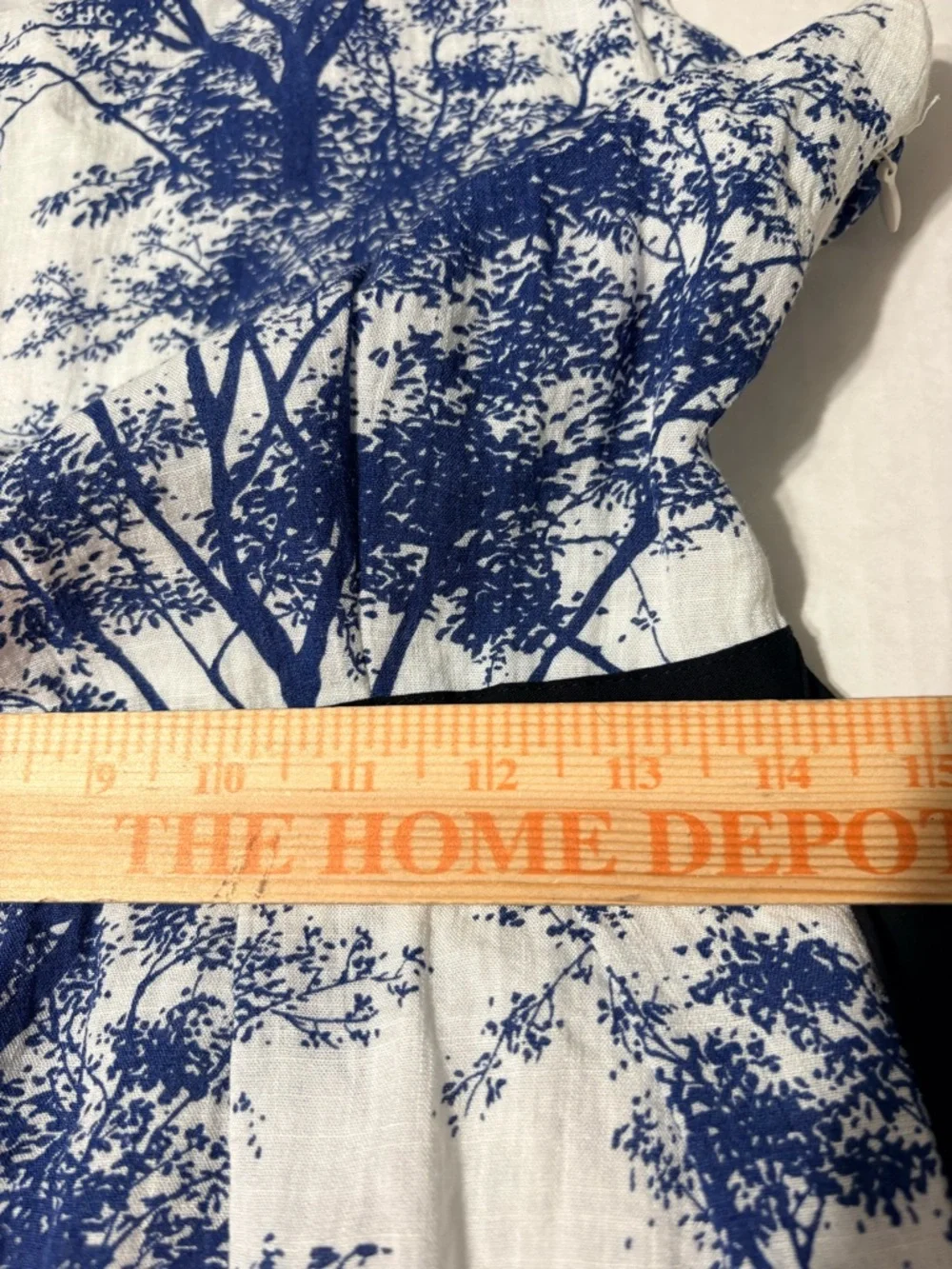 Frock Shop Blue White Toile Tree Print Sleeveless A-line Dress w Black Waist Tie - Picture 12 of 16